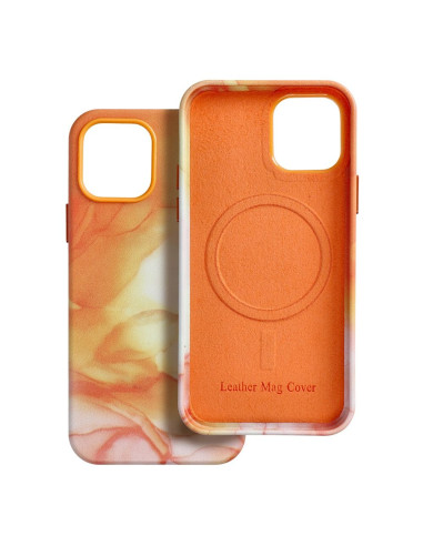 COUVERTURE MAG EN CUIR compatible avec MagSafe pour IPHONE 12 Pro Coque orange