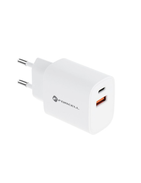Chargeur réseau Forcell avec deux ports : USB C et USB A - 3A 30W avec fonction de charge PD et QC 4.0.