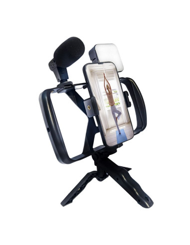 Kit / support selfie avec télécommande bluetooth trépied pour diffusion en direct avec lumière LED, microphone, télécommande TL-