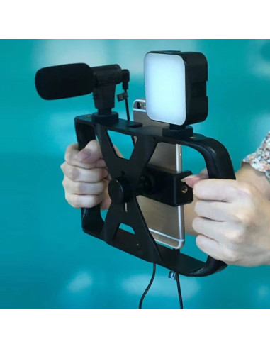 Kit / support selfie avec télécommande bluetooth trépied pour diffusion en direct avec lumière LED, microphone, télécommande TL-