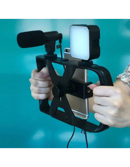 Kit / support selfie avec télécommande bluetooth trépied pour diffusion en direct avec lumière LED, microphone, télécommande TL-
