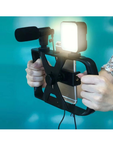 Kit / support selfie avec télécommande bluetooth trépied pour diffusion en direct avec lumière LED, microphone, télécommande TL-