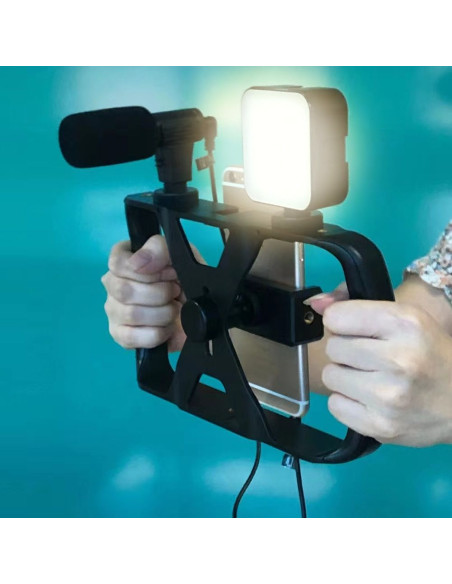 Kit / support selfie avec télécommande bluetooth trépied pour diffusion en direct avec lumière LED, microphone, télécommande TL-