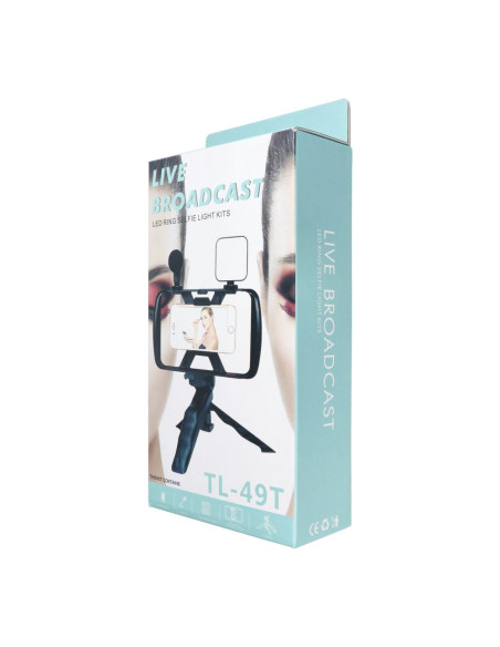 Kit / support selfie avec télécommande bluetooth trépied pour diffusion en direct avec lumière LED, microphone, télécommande TL-