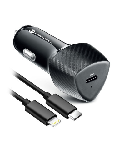 FORCELL CARBON chargeur de voiture Type C 3.0 PD20W CC50-1C (Total 20W) + câble pour Apple Lightning 8-pin PD20W