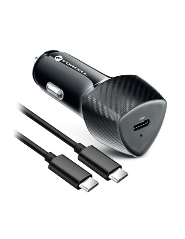 FORCELL CARBON chargeur de voiture Type C 3.0 PD20W CC50-1C (Total 20W) + câble pour Type C PD60W