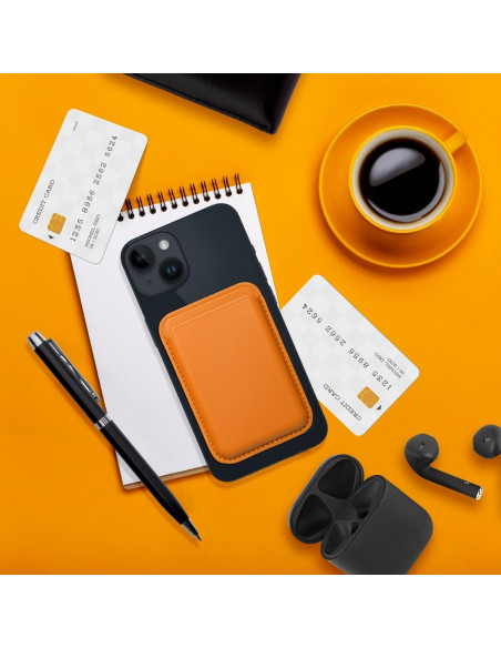 Portefeuille Mag en cuir orange