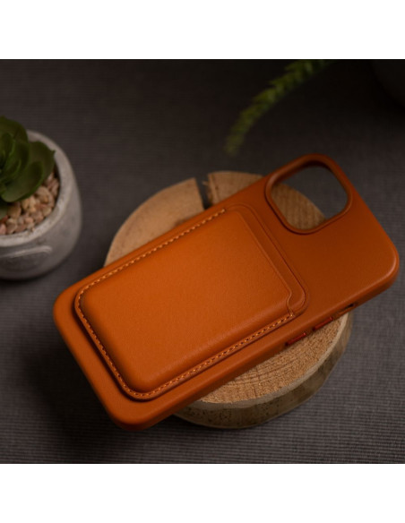 Portefeuille Mag en cuir orange