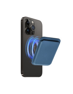 LEATHER MAG WALLET compatible with MagSafe blue 2