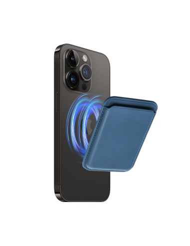 LEATHER MAG WALLET compatible with MagSafe blue