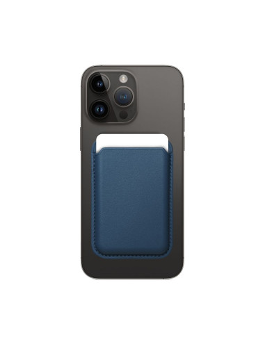 LEATHER MAG WALLET compatible with MagSafe blue