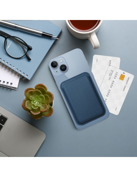 LEATHER MAG WALLET compatible with MagSafe blue