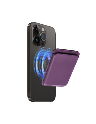 Portefeuille magnétique en cuir compatible avec MagSafe violet foncé