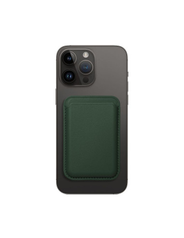 Portefeuille magnétique en cuir compatible avec MagSafe vert foncé