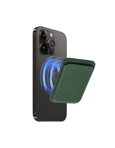 Portefeuille magnétique en cuir compatible avec MagSafe vert foncé