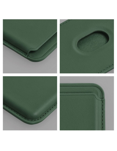Portefeuille magnétique en cuir compatible avec MagSafe vert foncé