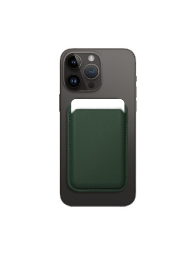 Portefeuille magnétique en cuir compatible avec MagSafe vert foncé