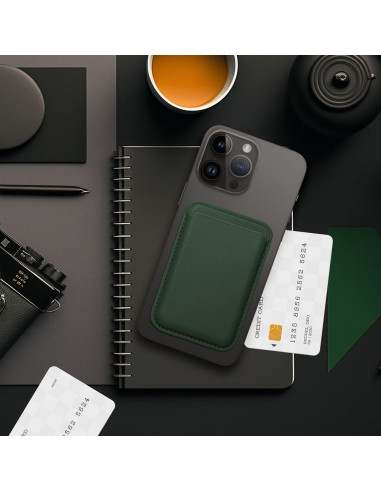 Portefeuille magnétique en cuir compatible avec MagSafe vert foncé