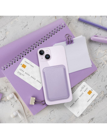 PORTEFEUILLE MAG EN CUIR Portefeuille magnétique compatible avec MagSafe lilas