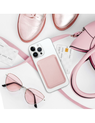 Portefeuille Mag en cuir rose clair