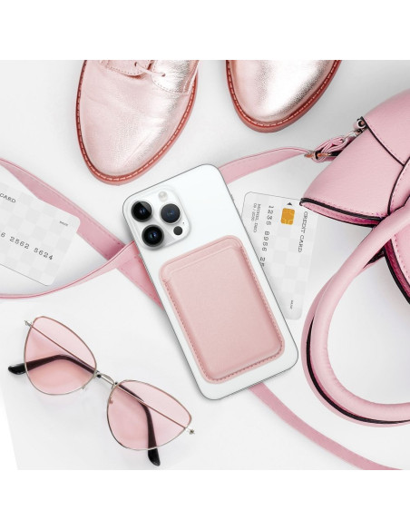 Portefeuille Mag en cuir rose clair