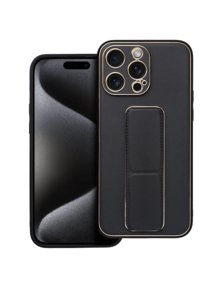 Etui LEATHER Case Kickstand pour IPHONE 15 PRO MAX NOIR