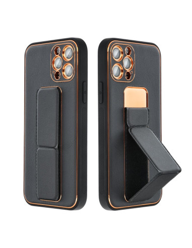 Etui LEATHER Case Kickstand pour IPHONE 15 PRO MAX NOIR