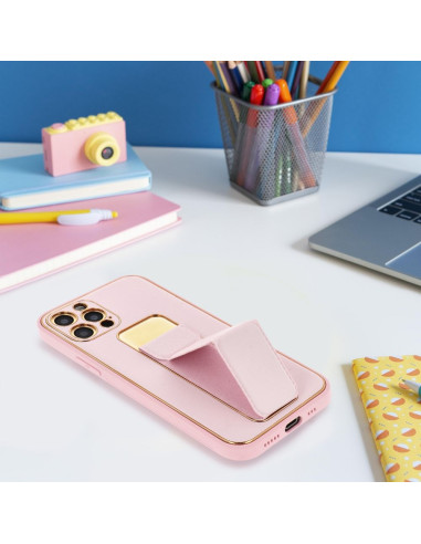Etui LEATHER Case Kickstand pour IPHONE 15 PRO MAX ROSE
