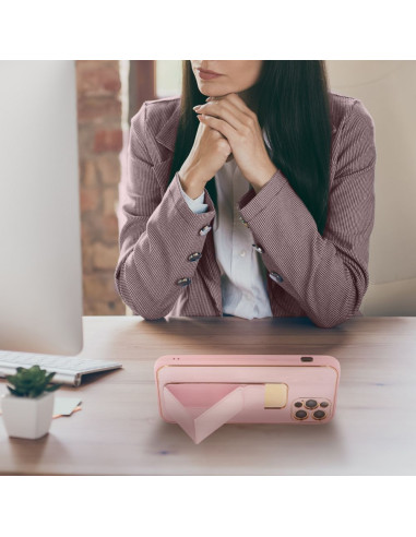 Etui LEATHER Case Kickstand pour IPHONE 15 PRO MAX ROSE