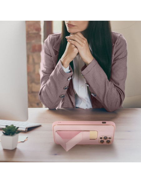 Etui LEATHER Case Kickstand pour IPHONE 15 PRO MAX ROSE