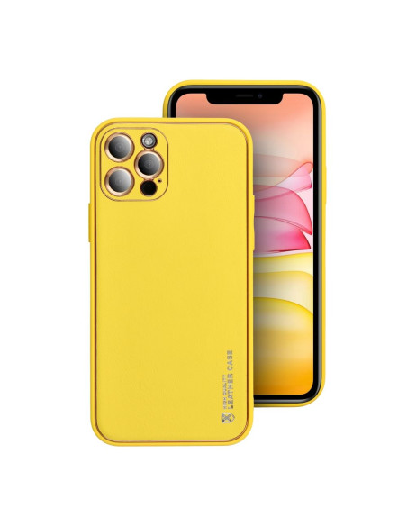 Etui LEATHER Case en cuir pour IPHONE 15 PRO JAUNE
