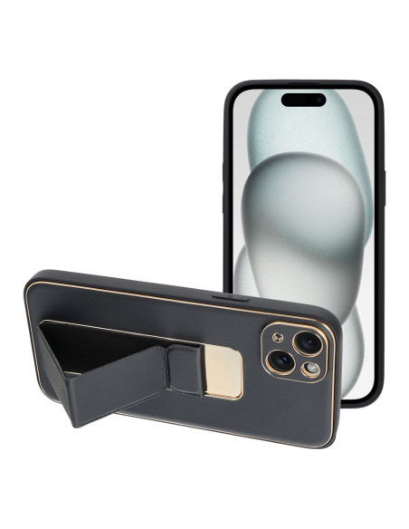 Etui LEATHER Case Kickstand pour IPHONE 15 PLUS NOIR