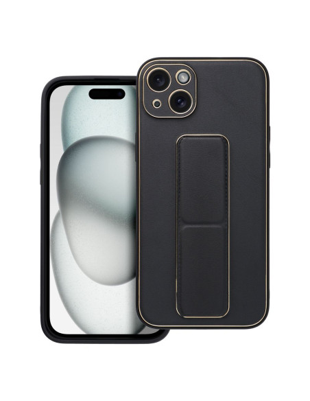 Etui LEATHER Case Kickstand pour IPHONE 15 PLUS NOIR