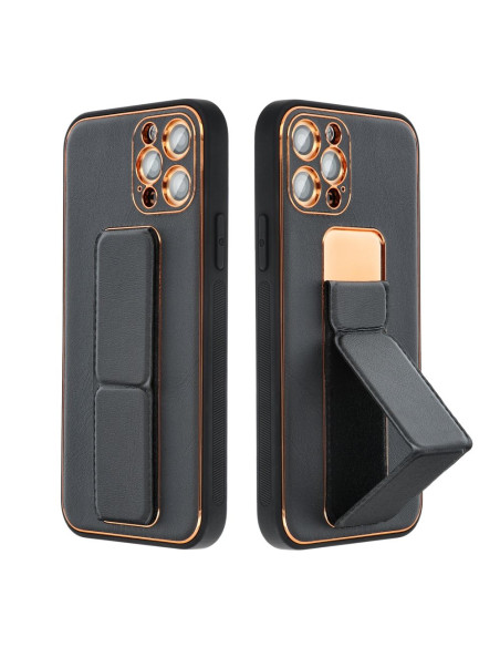 Etui LEATHER Case Kickstand pour IPHONE 15 PLUS NOIR