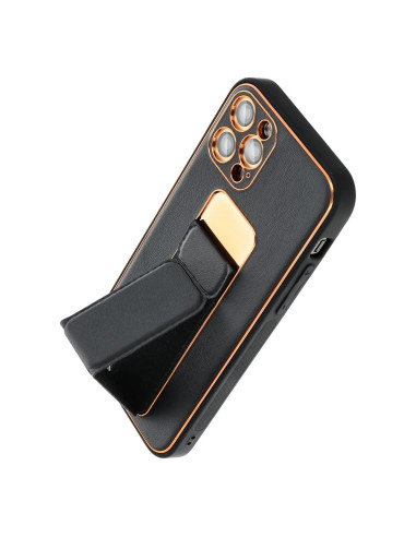 Etui LEATHER Case Kickstand pour IPHONE 15 PLUS NOIR