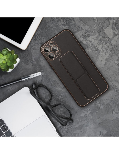 Etui LEATHER Case Kickstand pour IPHONE 15 PLUS NOIR