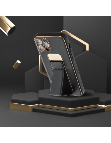 Etui LEATHER Case Kickstand pour IPHONE 15 PLUS NOIR