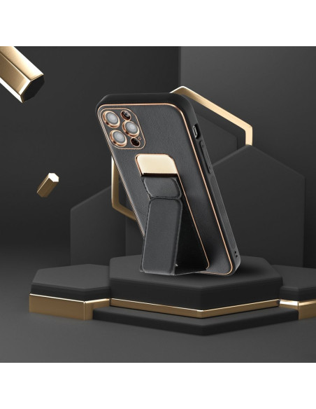 Etui LEATHER Case Kickstand pour IPHONE 15 PLUS NOIR