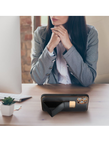 Etui LEATHER Case Kickstand pour IPHONE 15 PLUS NOIR