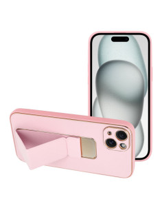 Etui LEATHER Case Kickstand pour IPHONE 15 PLUS ROSE