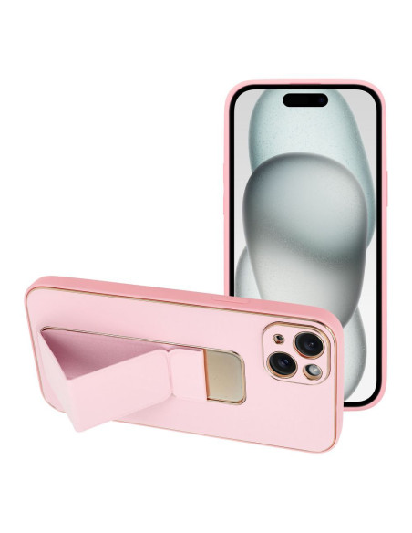 Etui LEATHER Case Kickstand pour IPHONE 15 PLUS ROSE