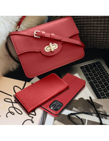 Étui en cuir SMART PRO pour IPHONE 15 bordeaux