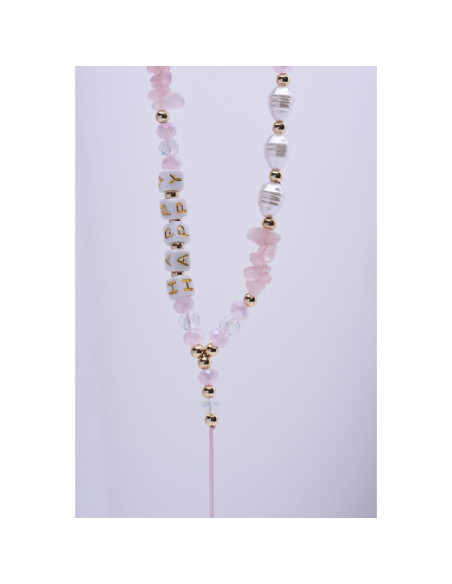 Pendentif téléphone HAPPY / longueur du cordon 44cm (22cm en boucle) / bracelet - rose