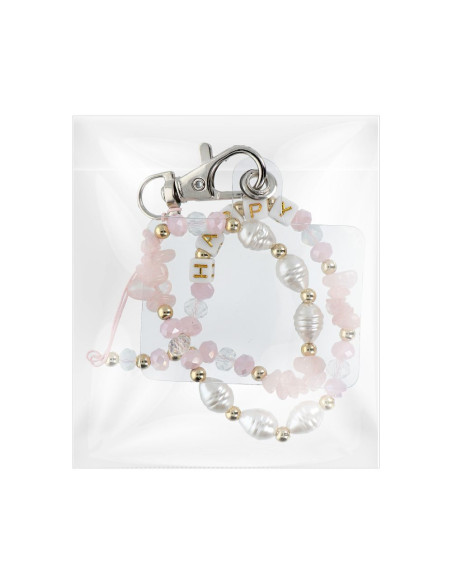 Pendentif téléphone HAPPY / longueur du cordon 44cm (22cm en boucle) / bracelet - rose