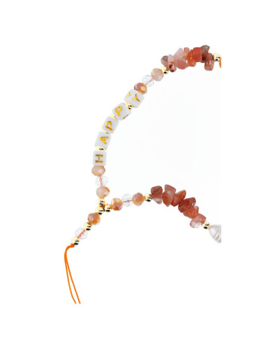 Pendentif téléphone HAPPY / longueur du cordon 44cm (22cm dans la boucle) / bracelet - orange
