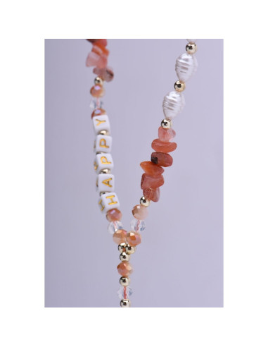 Pendentif téléphone HAPPY / longueur du cordon 44cm (22cm dans la boucle) / bracelet - orange