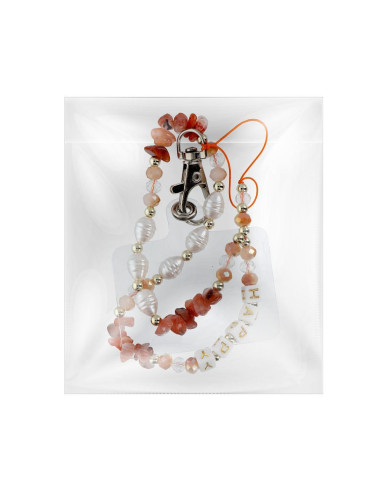 Pendentif téléphone HAPPY / longueur du cordon 44cm (22cm dans la boucle) / bracelet - orange