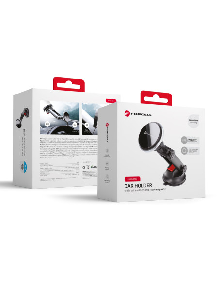 FORCELL Support voiture pour tableau de bord/verre avec charge par induction compatible avec MagSafe 15W HS2