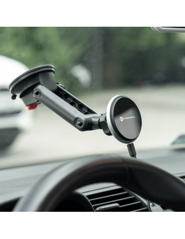 FORCELL Support voiture pour tableau de bord/verre avec charge par induction compatible avec MagSafe 15W HS2