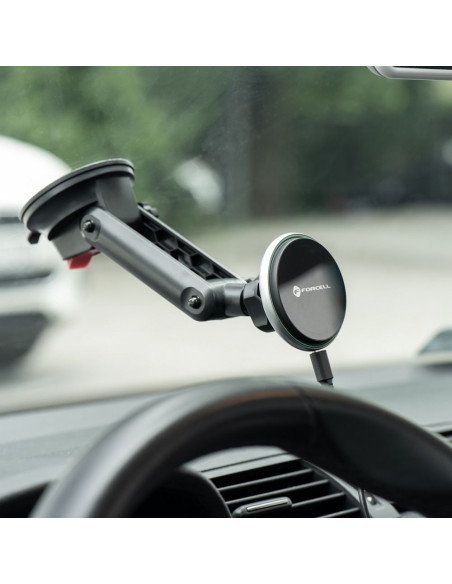 FORCELL Support voiture pour tableau de bord/verre avec charge par induction compatible avec MagSafe 15W HS2